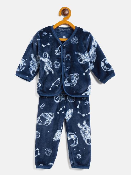 kids navy blue printed jhabla & pant - 20541736 - Very Small Image - 1