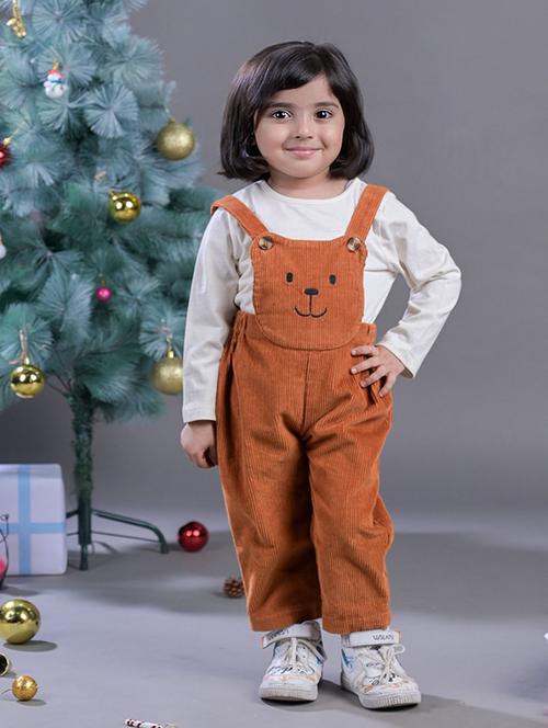 girls self design brown dungaree with t-shirt - 20542178 - Very Small Image - 1