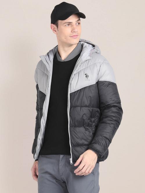 men colourblocked hooded puffer jacket - 20542331 - Very Small Image - 1