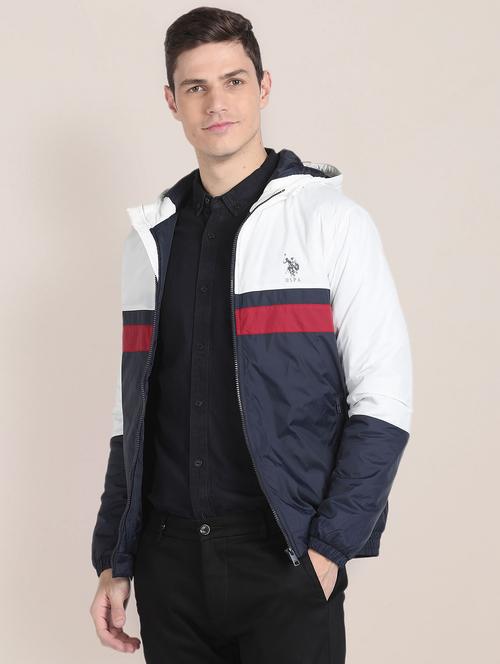 men color block multi colored polyester hooded casual jacket - 20542347 - Very Small Image - 1