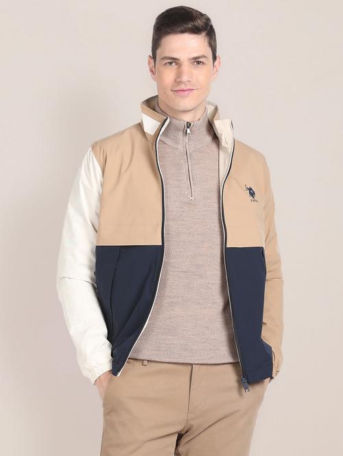 men color block multi colored polyester casual jacket - 20542397 - Very Small Image - 1