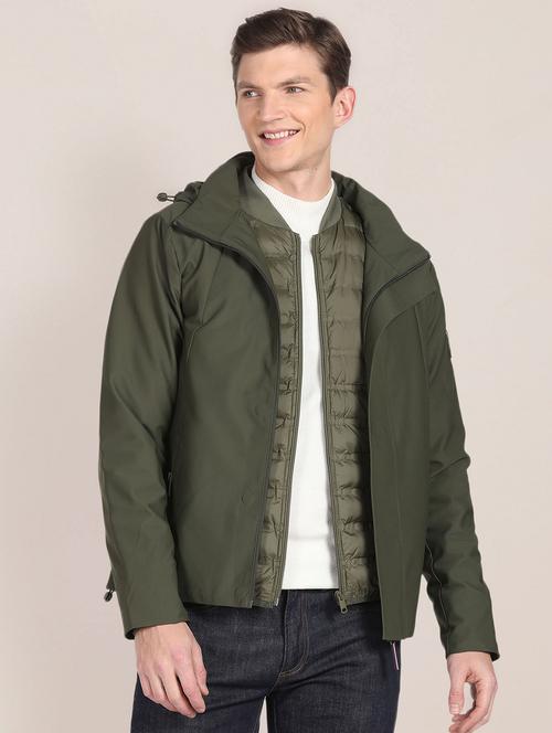 men solid hooded casual jacket - 20542429 - Very Small Image - 1