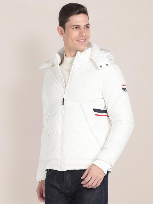 men back striped hooded puffer jacket - 20542433 - Very Small Image - 1