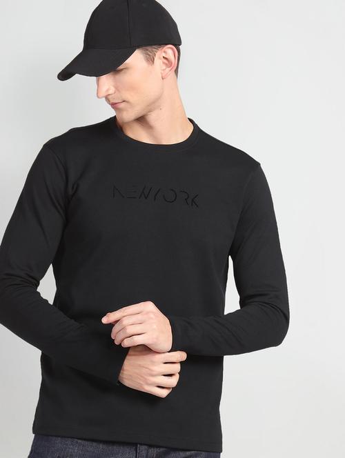 men plain black cotton regular t-shirt - 20543013 - Very Small Image - 1
