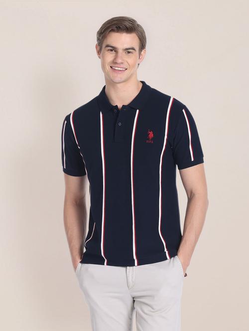 men vertical striped polo neck t-shirt - 20543432 - Very Small Image - 1