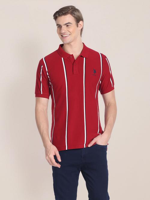 men vertical striped polo neck t-shirt - 20543446 - Very Small Image - 1