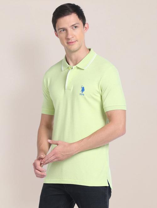 men embroidered logo green cotton slim fit polo t-shirt - 20543486 - Very Small Image - 1
