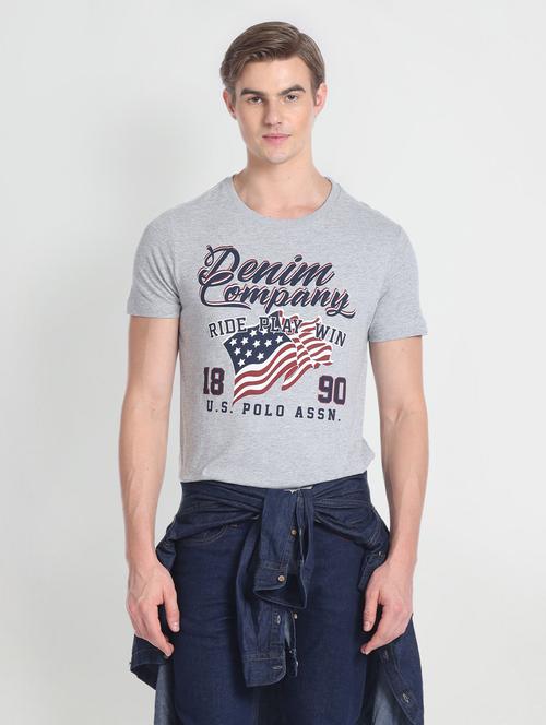 men round neck front print t-shirt - 20543639 - Very Small Image - 1