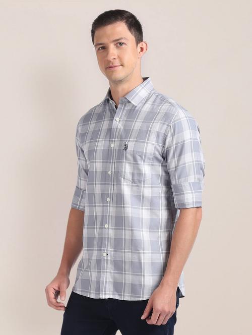 men grey checked casual shirt - 20544280 - Very Small Image - 1