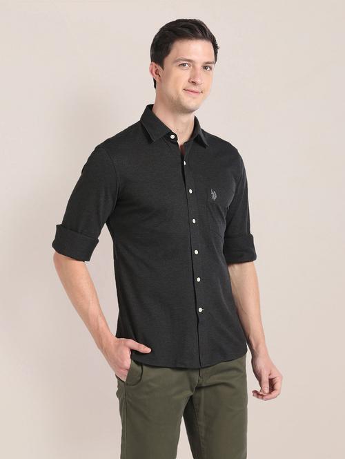 men steel grey solid casual shirt - 20544476 - Very Small Image - 1