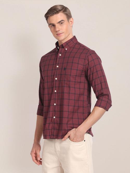 men windowpane checkered maroon casual slim fit shirt - 20544561 - Very Small Image - 1