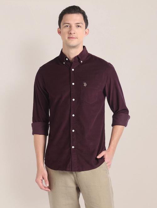 men solid purple cotton casual slim fit shirt - 20544562 - Very Small Image - 1