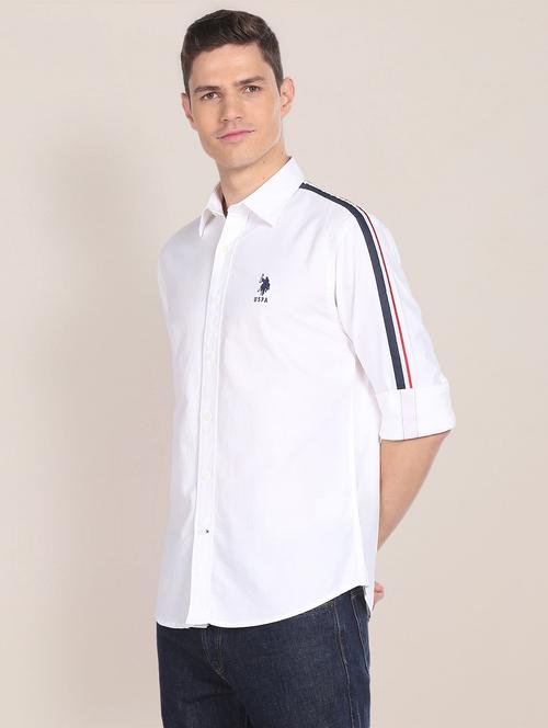men striped white cotton casual shirt - 20544586 - Very Small Image - 1