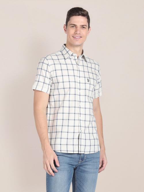 men checkered white cotton casual slim fit shirt - 20544594 - Very Small Image - 1