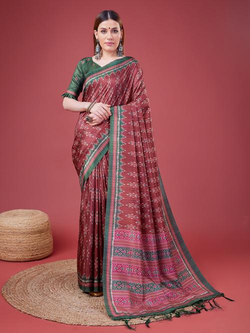 women's ikat maroon colored saree - 20544997 - Very Small Image - 1