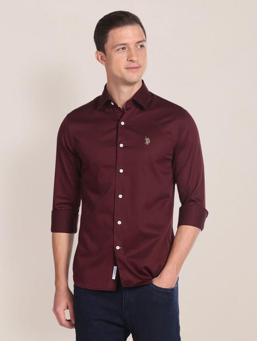 men solid maroon formal shirt - 20546219 - Very Small Image - 1