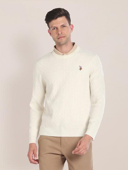 men self design logo print knitted pullover - 20546717 - Very Small Image - 1