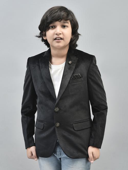 boys black solid full sleeve blazer - 20547172 - Very Small Image - 1