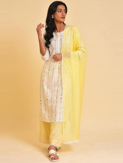 women white round neck kurta palazzo set with dupatta - 20547260 - Very Small Image - 1