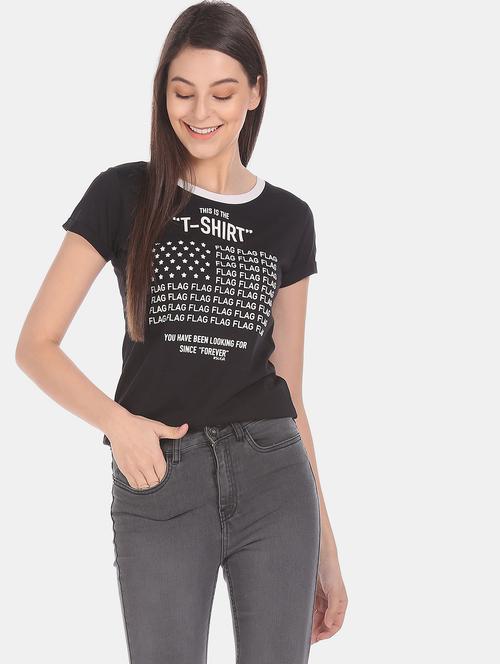 women's front print round neck t-shirt - 20547627 - Very Small Image - 1