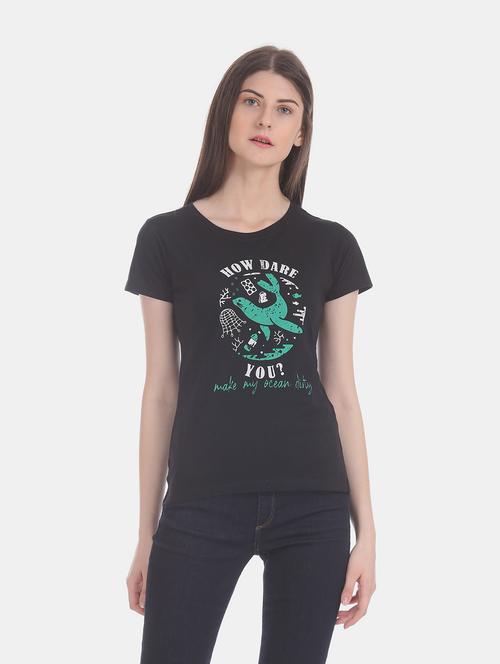 women graphic printed black cotton t-shirt - 20547630 - Very Small Image - 1