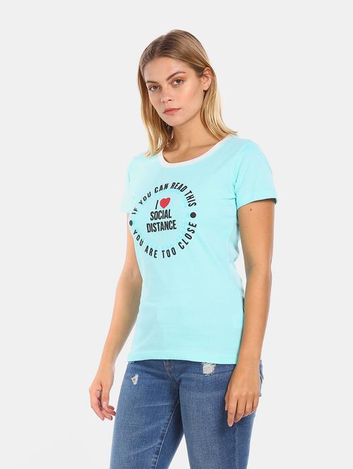 women's chest print round neck t-shirt - 20547632 - Very Small Image - 1