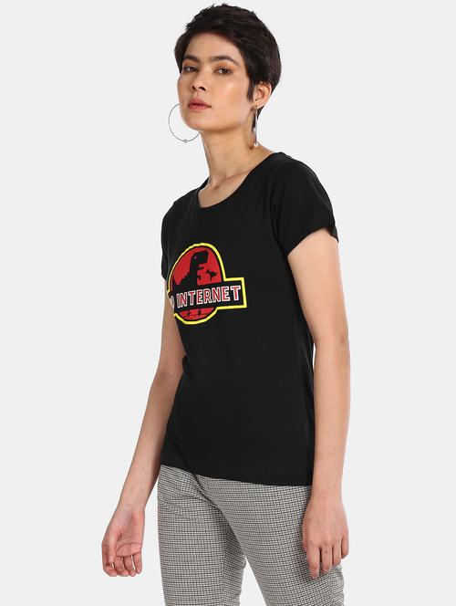 women's chest print round neck t-shirt - 20547634 - Very Small Image - 1