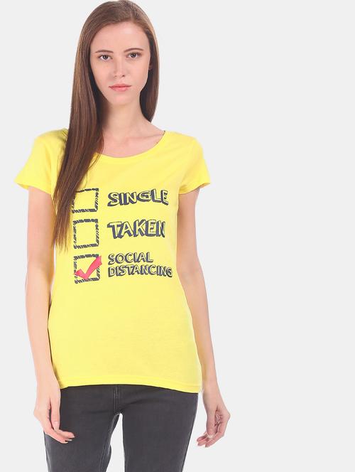 women's chest print round neck t-shirt - 20547762 - Very Small Image - 1