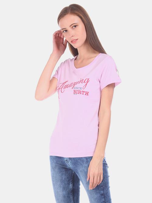 women's chest print round neck t-shirt - 20547833 - Very Small Image - 1