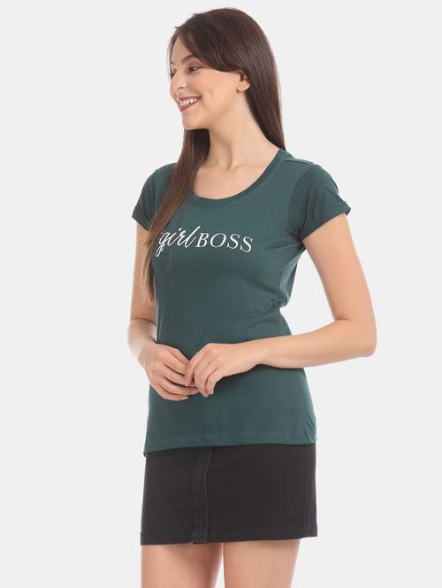 women typographic printed ai aqua cotton t-shirt - 20547835 - Very Small Image - 1