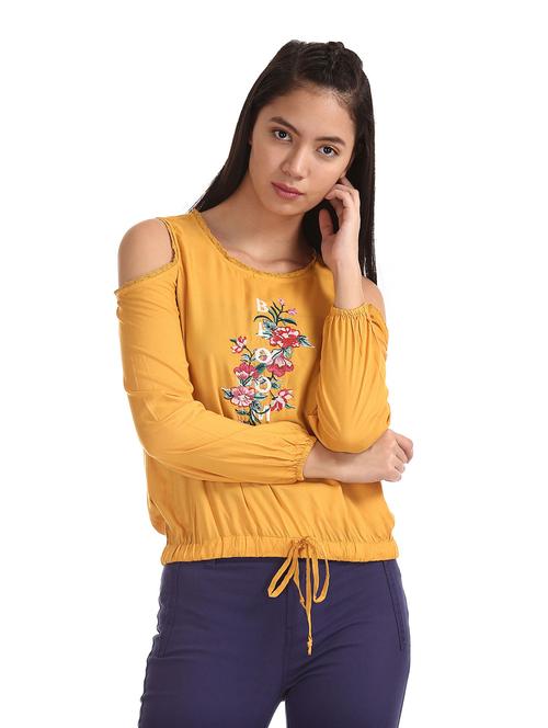 women embroidered cold shoulder top - 20548222 - Very Small Image - 1