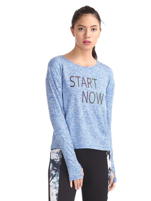 women blue round neck long sleeves top - 20548260 - Very Small Image - 1