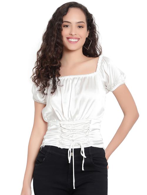 women solid smocked detailed crop top - 20550874 - Very Small Image - 1