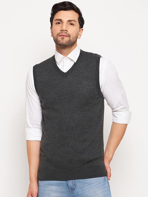 men solid charcoal sweater vest - 20551591 - Very Small Image - 1