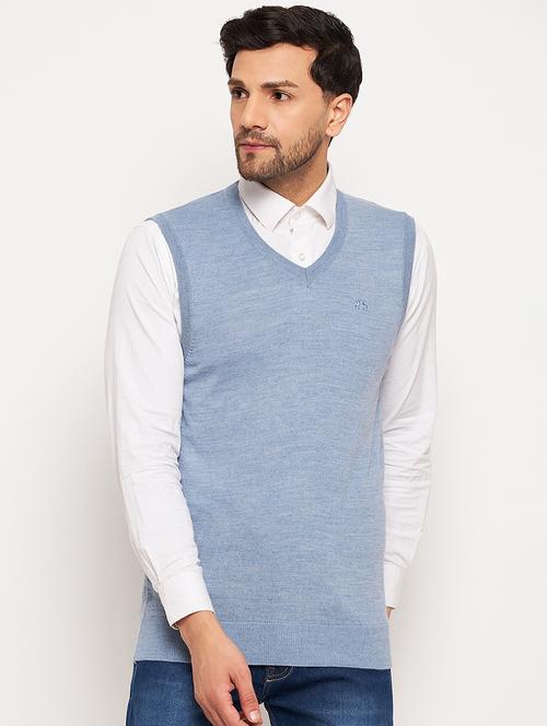 men solid purist blue sweater vest - 20551599 - Very Small Image - 1