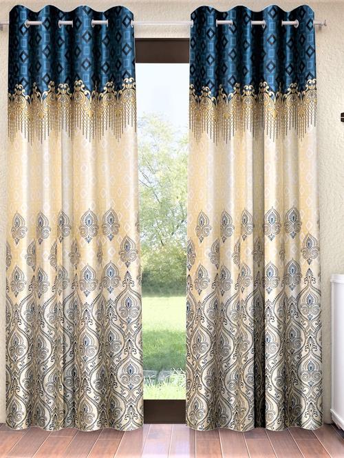 home sizzler 2 piece ethnic motif border panel eyelet polyester blue long door curtain - 20553512 - Very Small Image - 1