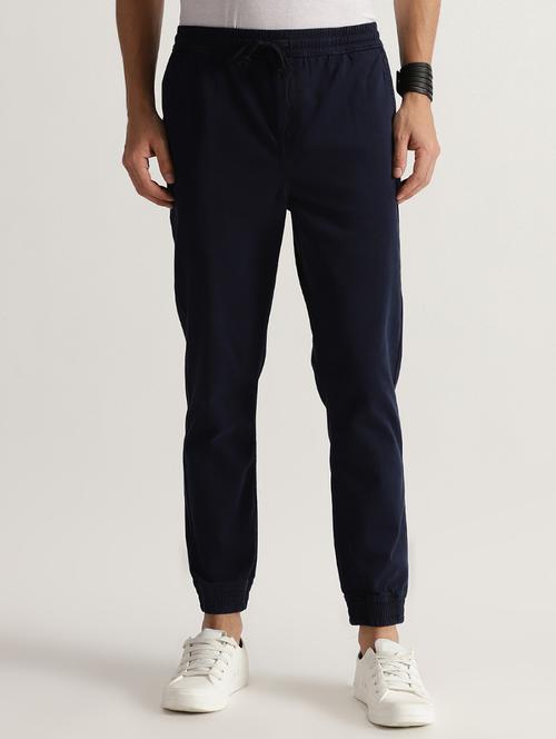 men solid navy blue denim jogger - 20555393 - Very Small Image - 1
