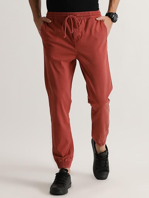 men solid rust denim jogger - 20555395 - Very Small Image - 1