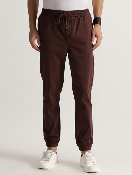 men solid brown denim jogger - 20555396 - Very Small Image - 1