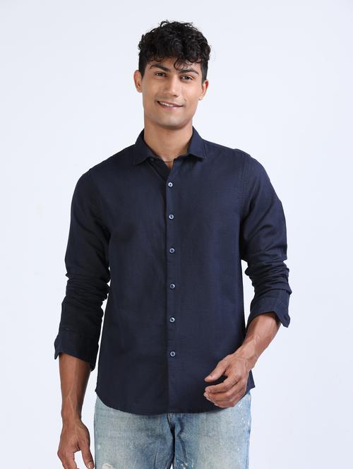 navy blue cotton casual shirt - 20555460 - Very Small Image - 1