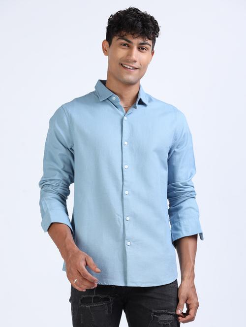 light blue cotton casual shirt - 20555461 - Very Small Image - 1