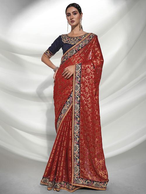 women red self design lace work saree with blouse - 20559127 - Very Small Image - 1