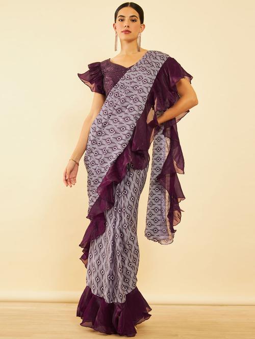 women's printed purple colored saree - 20560757 - Very Small Image - 1