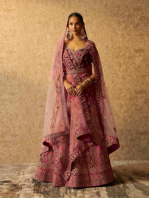 pink flared unstitched lehenga with double dupatta - 20560772 - Very Small Image - 1