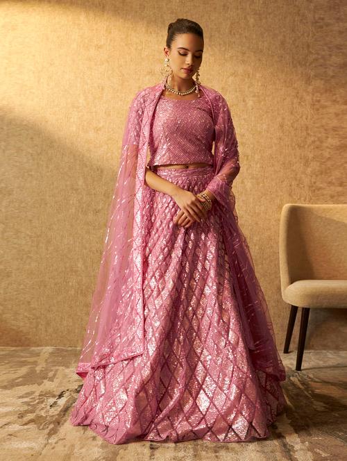 pink flared unstitched lehenga - 20560778 - Very Small Image - 1