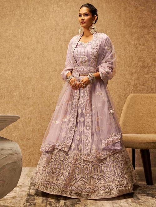 lavender flared unstitched lehenga - 20560787 - Very Small Image - 1