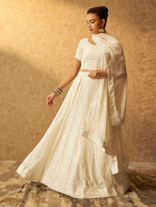 cream flared unstitched lehenga - 20560794 - Very Small Image - 1