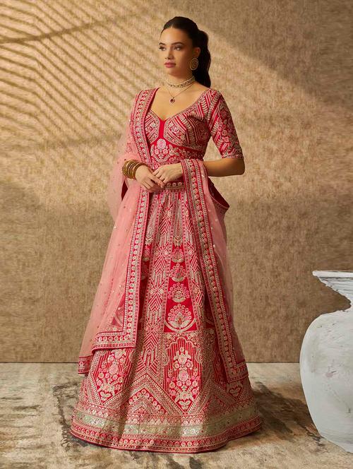 women pink flared unstitched lehenga - 20560843 - Very Small Image - 1