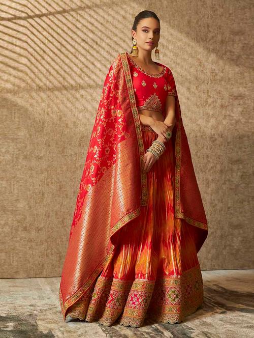 women multi color flared unstitched lehenga - 20560856 - Very Small Image - 1