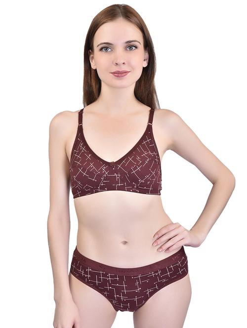 brown cotton blend bras and panty set - 20560900 - Very Small Image - 1